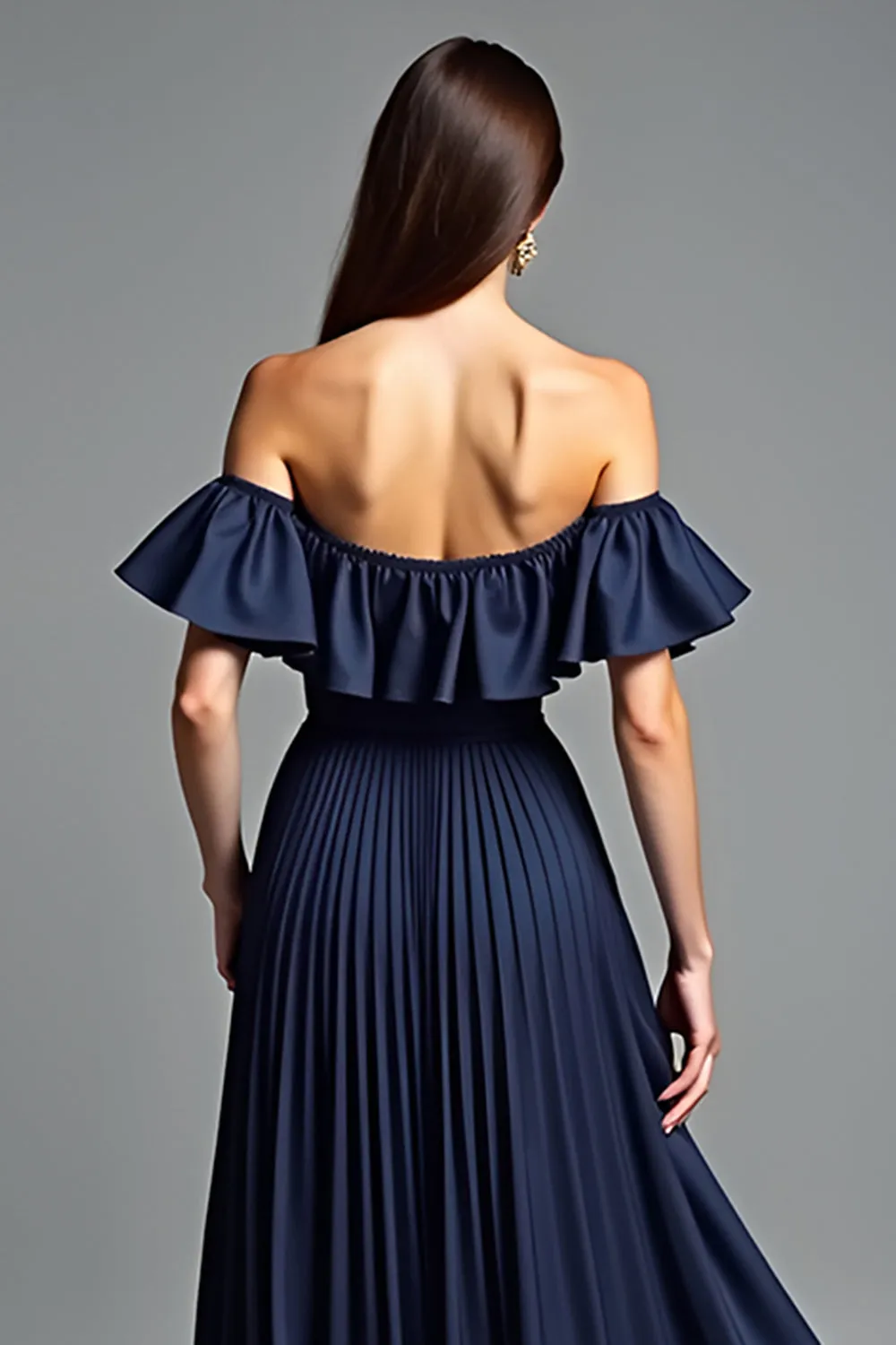 Off the Shoulder Navy Ruched A Line Formal Dress sold by Zapaka product image thumbnail 5