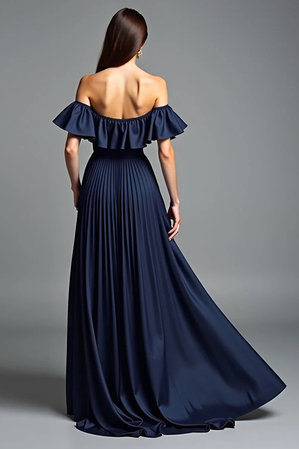 Off the Shoulder Navy Ruched A Line Formal Dress sold by Zapaka product image thumbnail 2