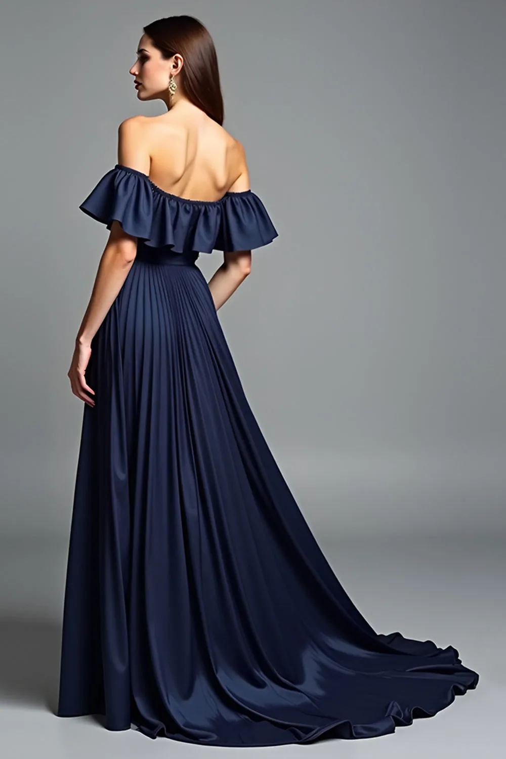 Off the Shoulder Navy Ruched A Line Formal Dress sold by Zapaka product image thumbnail 3