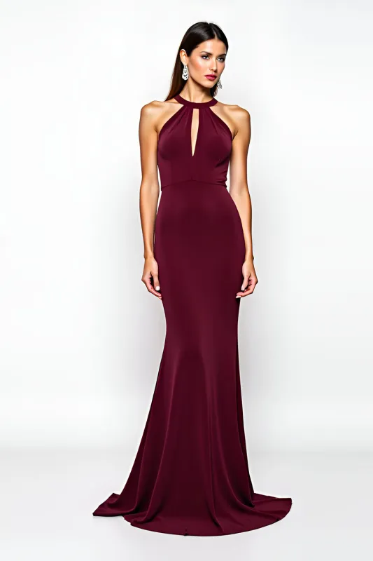 Halter Burgundy Sheath Formal Dress sold by Zapaka