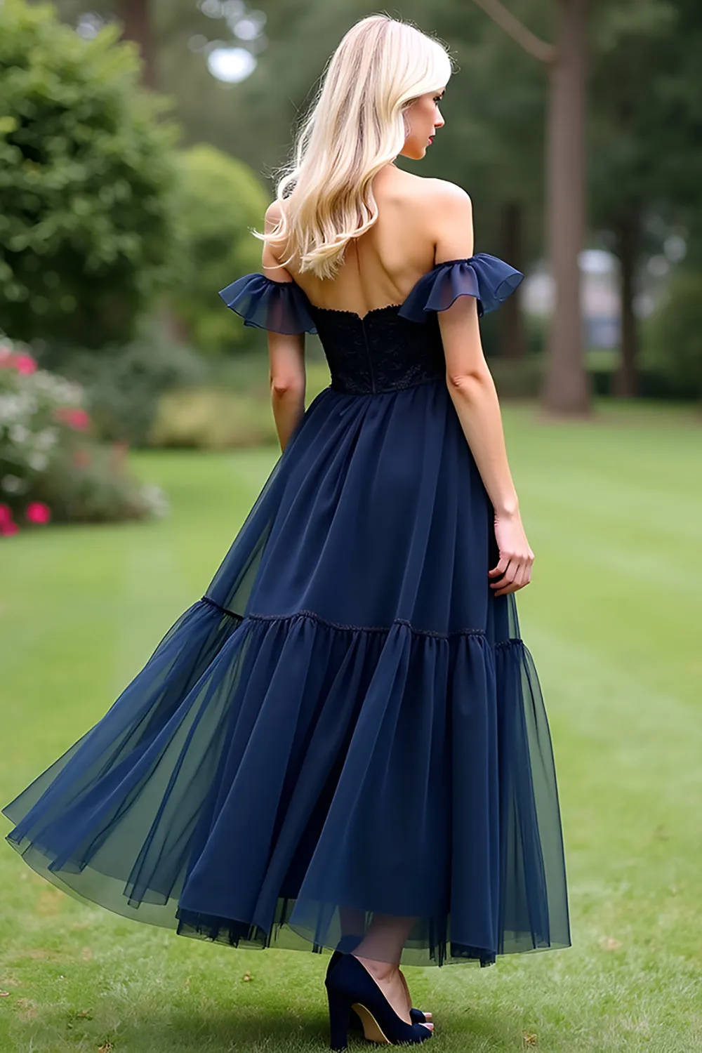 Navy Off the Shoulder A Line Formal Dress sold by Zapaka product image thumbnail 3