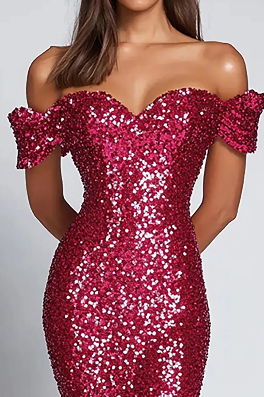 Mermaid Fuchsia Sequins Off the Shoulder Formal Dress sold by Zapaka product image thumbnail 2
