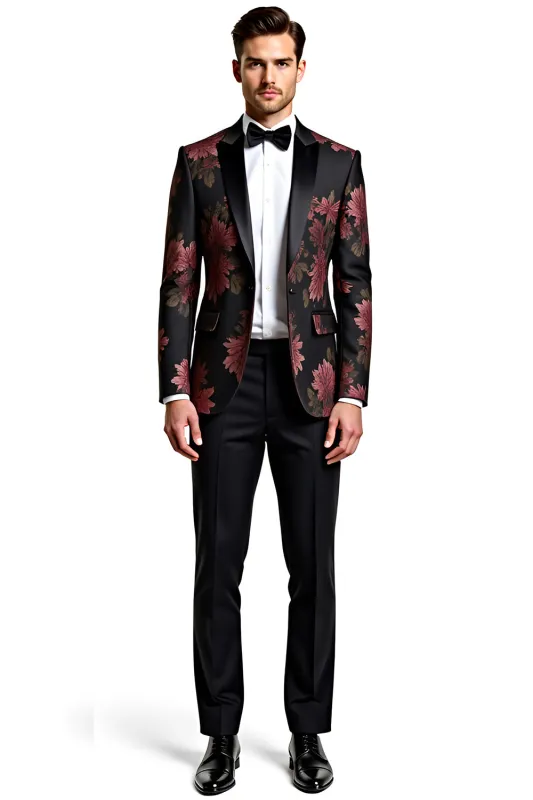 Black Flower 2 Pieces Peak Lapel Men's Suits sold by Zapaka