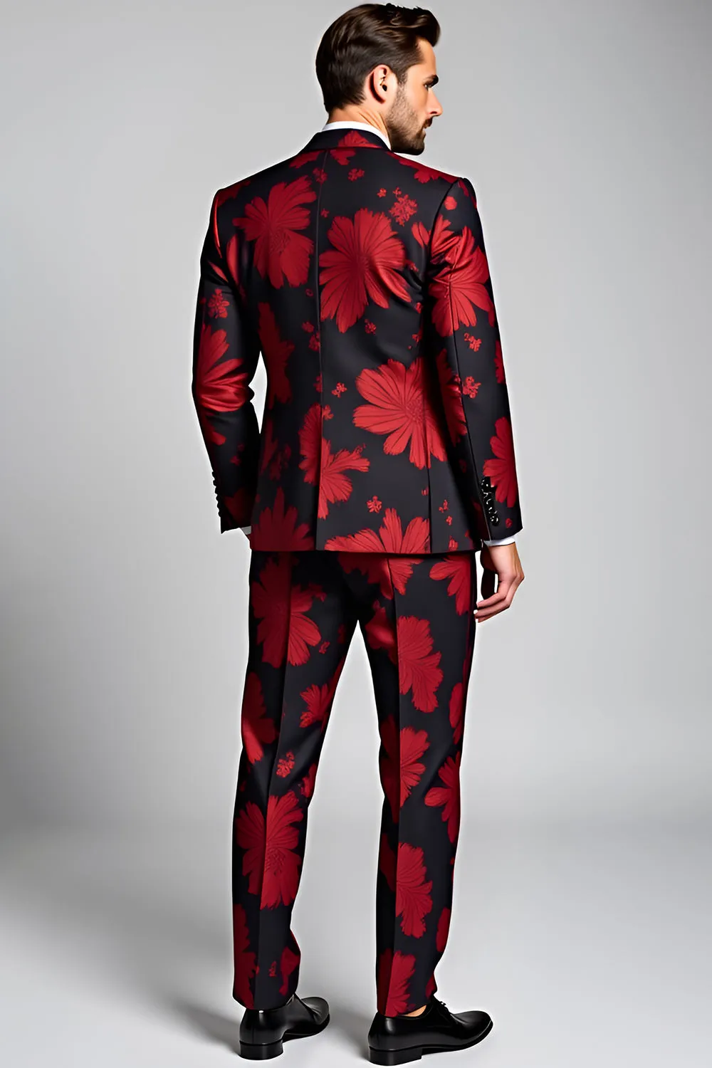 Peak Lapel Dark Red 2 Pieces Floral Printed Men's Suits sold by Zapaka product image thumbnail 2