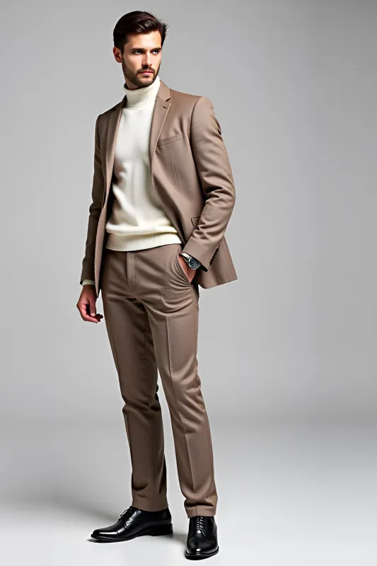 Khaki Notched Lapel 2 Pieces Men's Suits sold by Zapaka