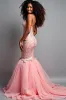 Blush Pink Mermaid Spaghetti Straps Tulle Long Prom Dress with Appliques sold by Zapaka