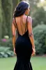 Elegant Black Mermaid Spaghetti Straps Long Prom Dress sold by Zapaka