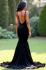 Elegant Black Mermaid Spaghetti Straps Long Prom Dress sold by Zapaka