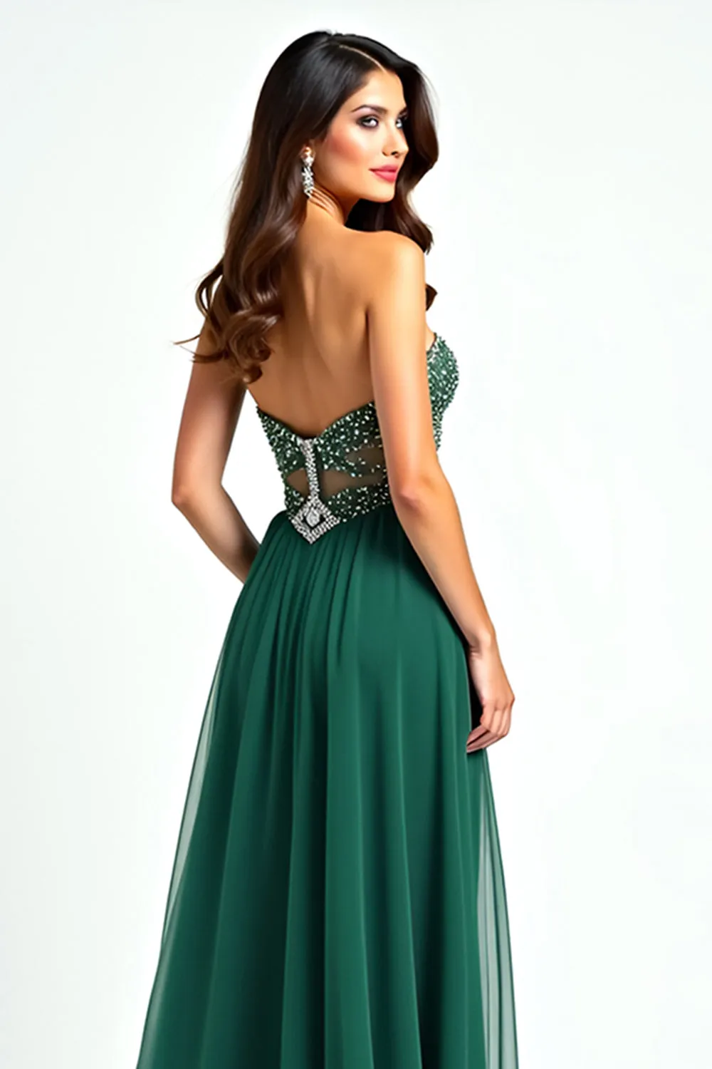 Sparkly Dark Green A Line Sequin Sweetheart Long Prom Dress With Slit sold by Zapaka product image thumbnail 4