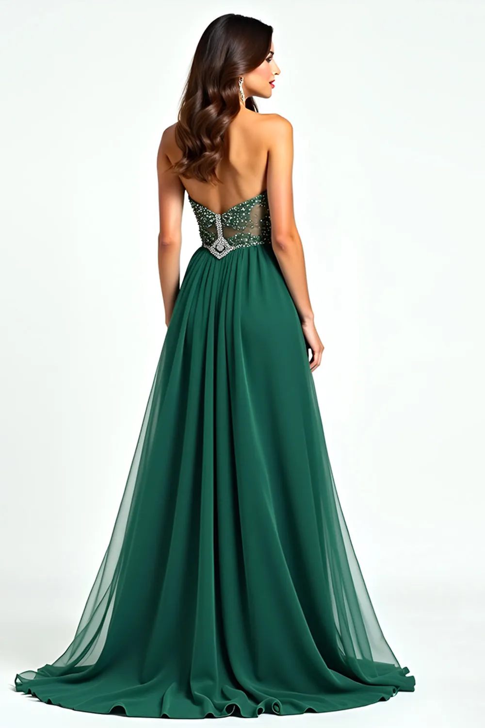 Sparkly Dark Green A Line Sequin Sweetheart Long Prom Dress With Slit sold by Zapaka product image thumbnail 2