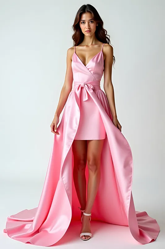 A Line Pink Spaghetti Straps Long Prom Dress With Train sold by Zapaka