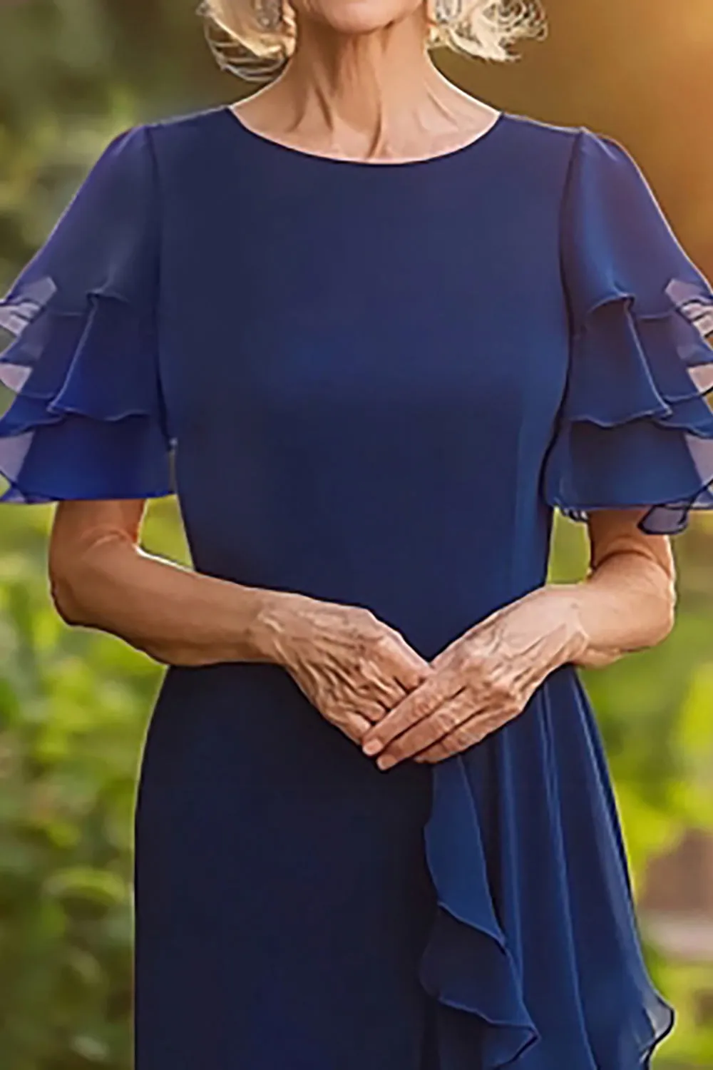 Navy Sheath Scoop Short Sleeves Chiffon Long Mother of the Bride Dress sold by Zapaka product image thumbnail 2