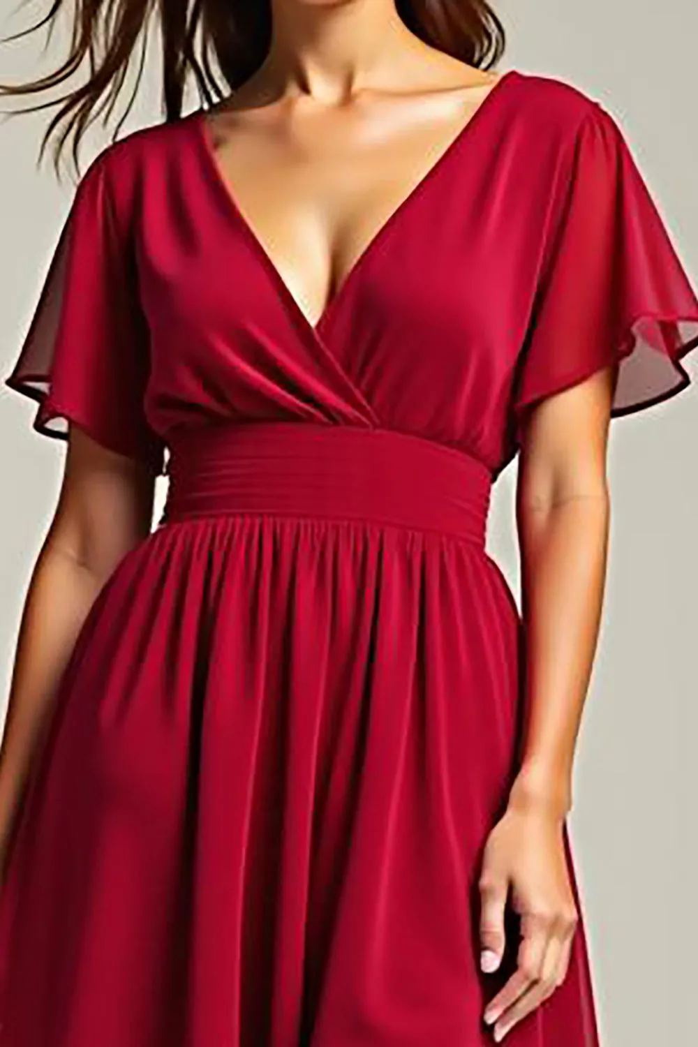 Red A Line V Neck Chiffon Mother Of The Bride Dress sold by Zapaka product image thumbnail 3