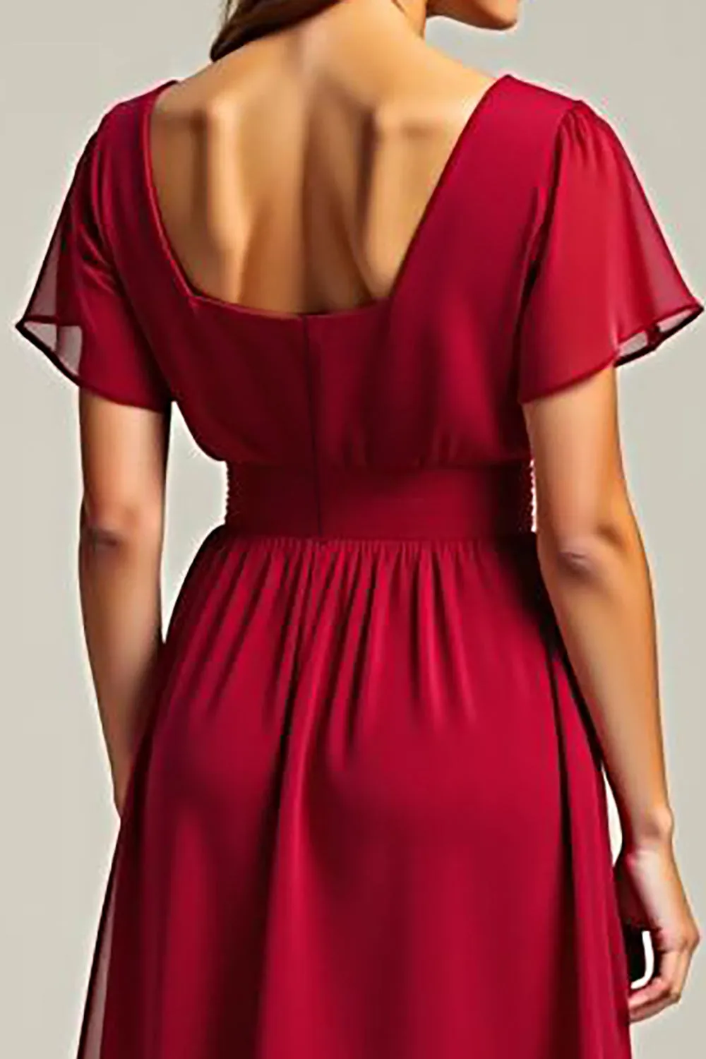 Red A Line V Neck Chiffon Mother Of The Bride Dress sold by Zapaka product image thumbnail 4