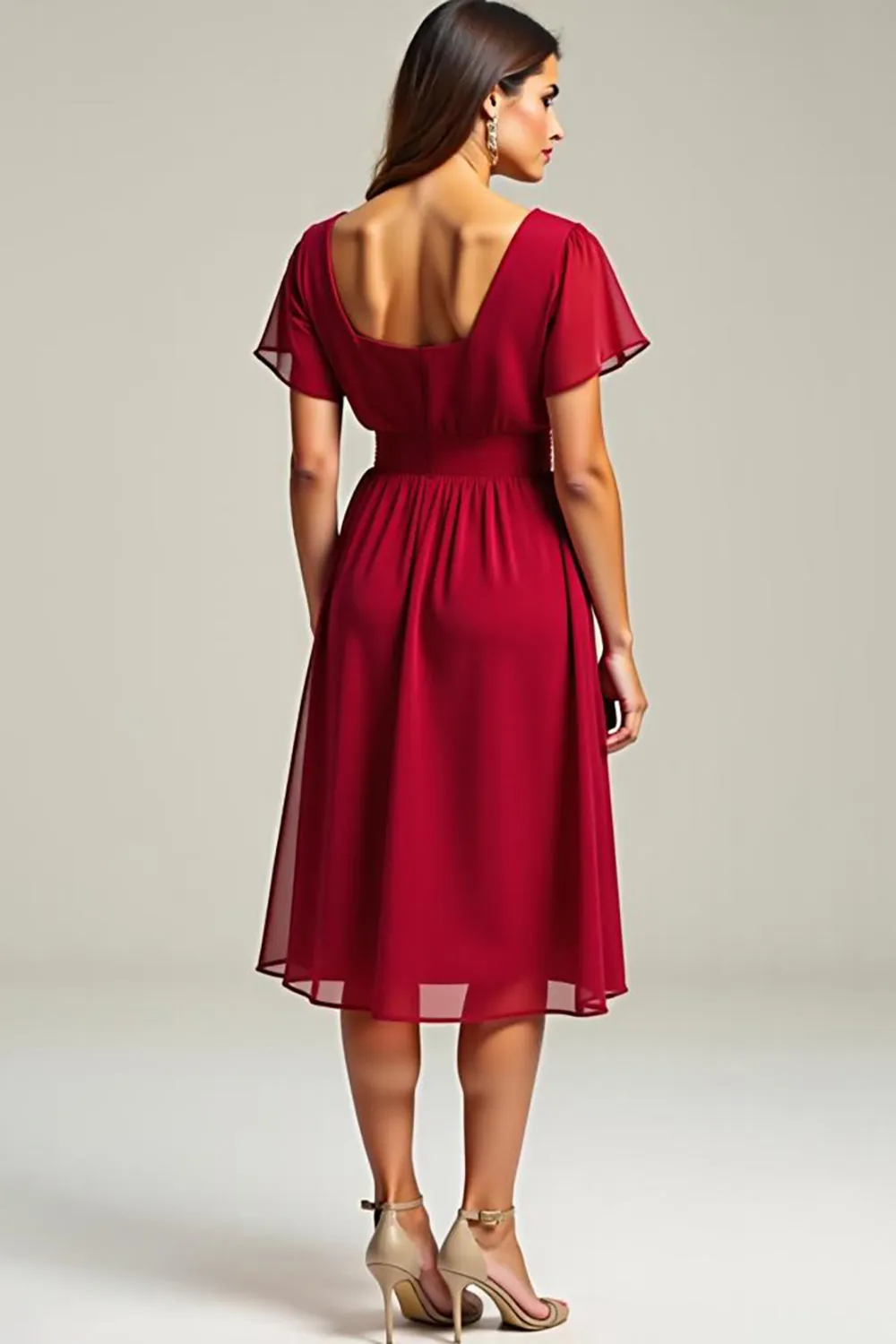 Red A Line V Neck Chiffon Mother Of The Bride Dress sold by Zapaka product image thumbnail 2