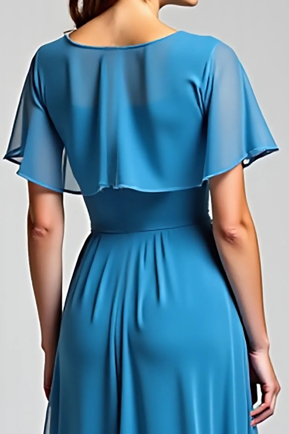 Blue A Line Ruffle Sleeve Long Chiffon Mother Of The Bride Dress sold by Zapaka product image thumbnail 5