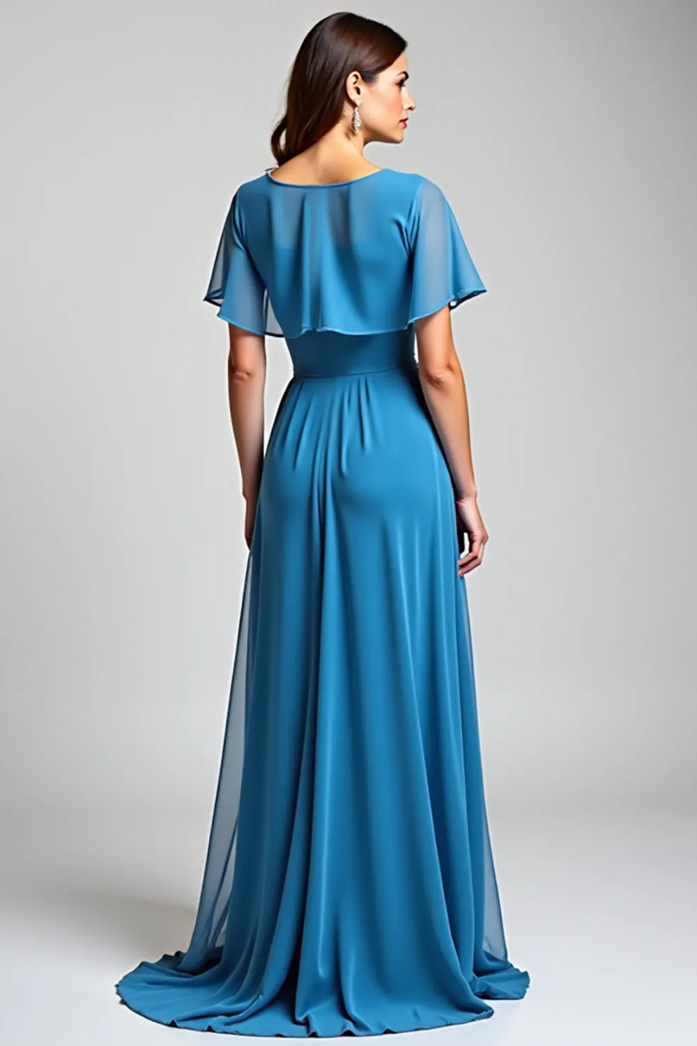 Blue A Line Ruffle Sleeve Long Chiffon Mother Of The Bride Dress sold by Zapaka product image thumbnail 2