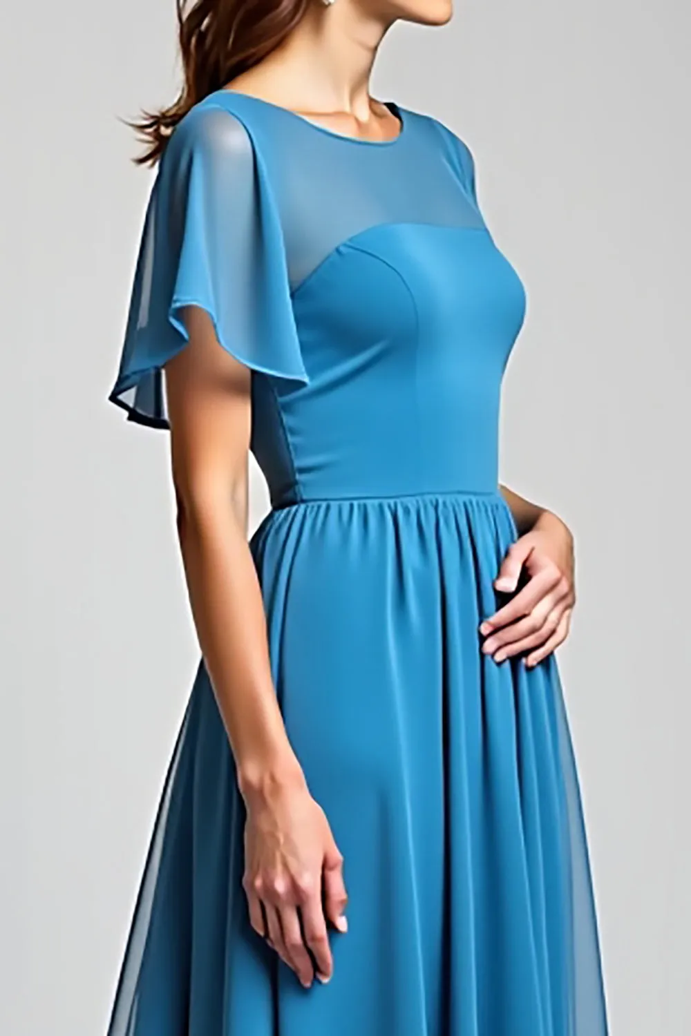 Blue A Line Ruffle Sleeve Long Chiffon Mother Of The Bride Dress sold by Zapaka product image thumbnail 3