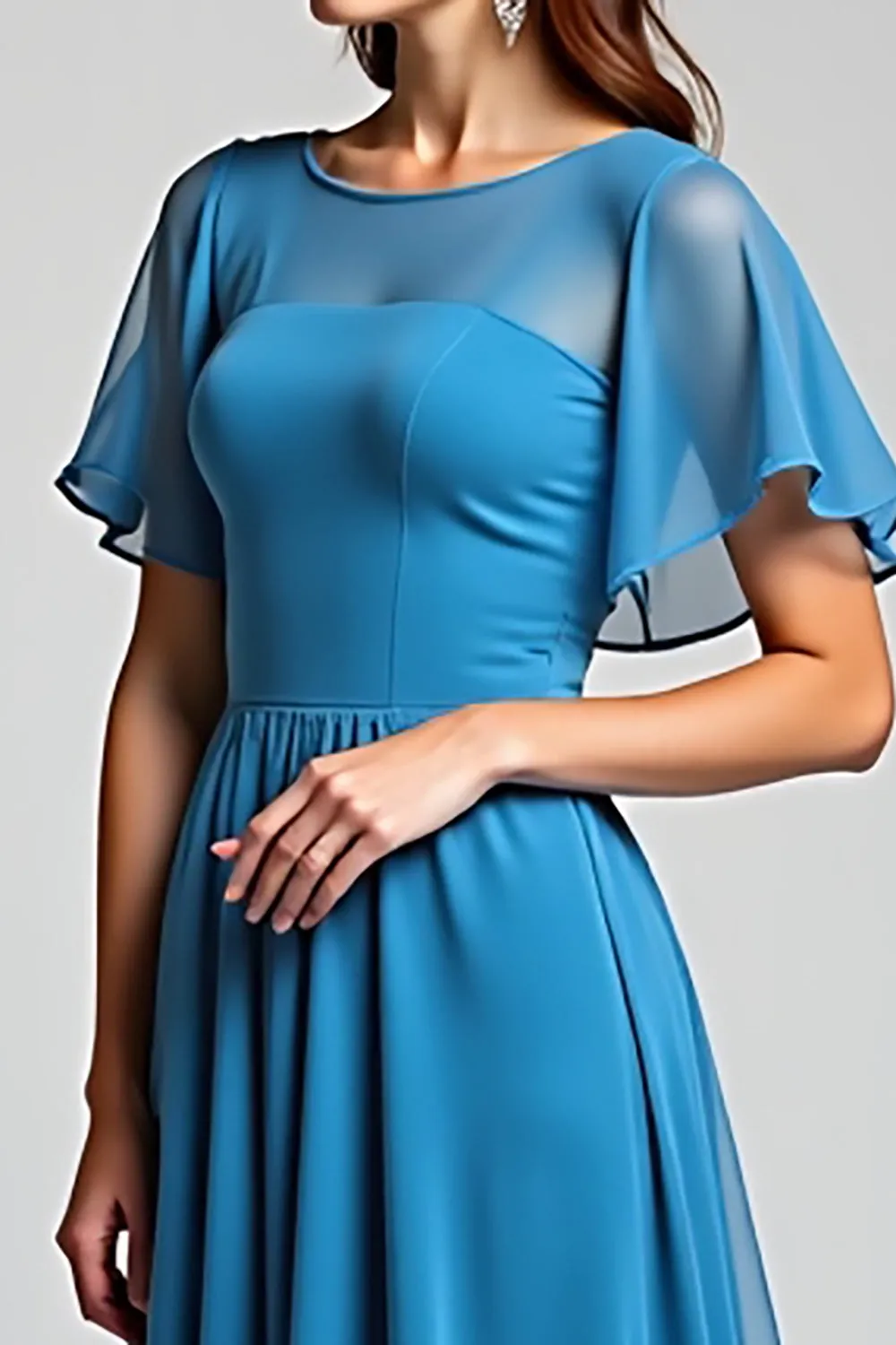 Blue A Line Ruffle Sleeve Long Chiffon Mother Of The Bride Dress sold by Zapaka product image thumbnail 4