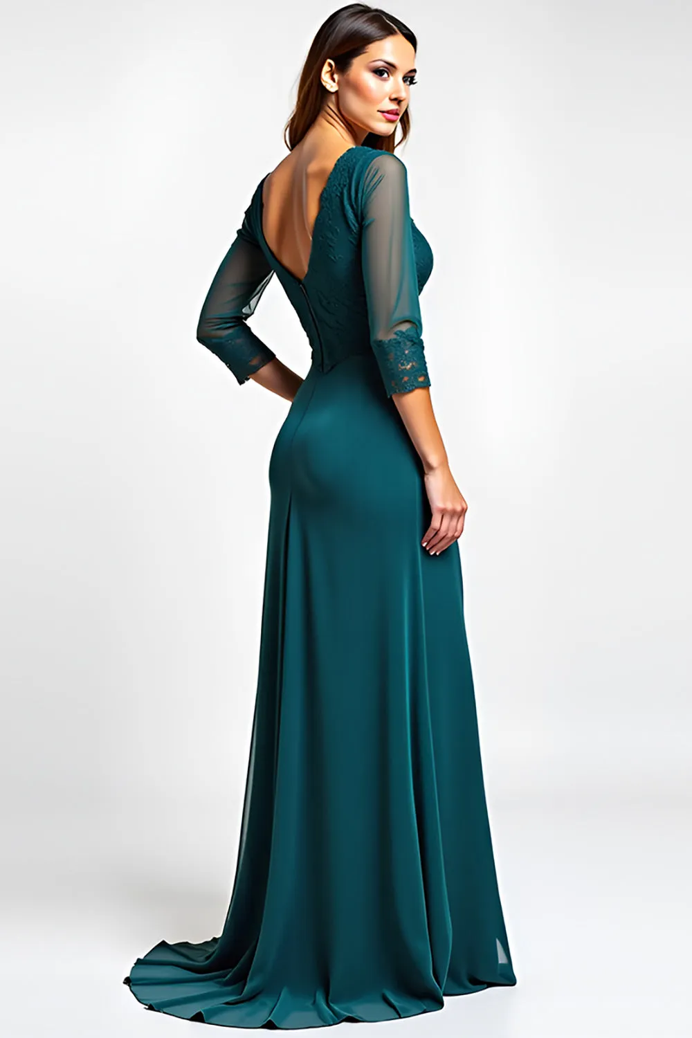 Peacock A Line V-Neck Chiffon Lace Mother of the Bride Dress sold by Zapaka product image thumbnail 3