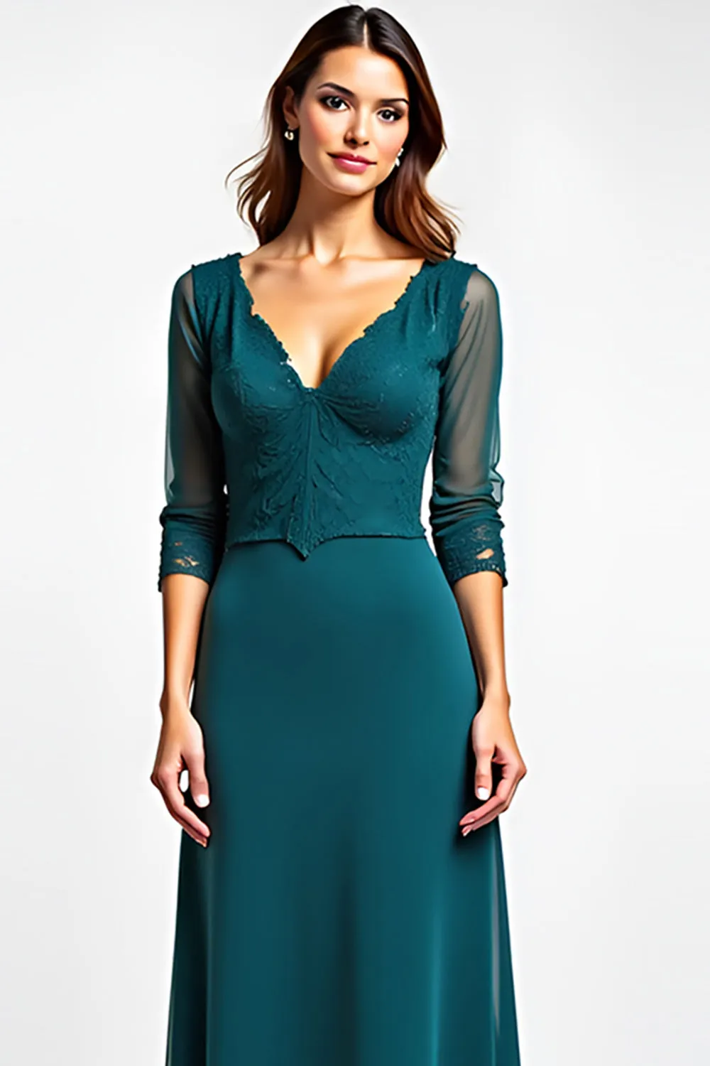 Peacock A Line V-Neck Chiffon Lace Mother of the Bride Dress sold by Zapaka product image thumbnail 4
