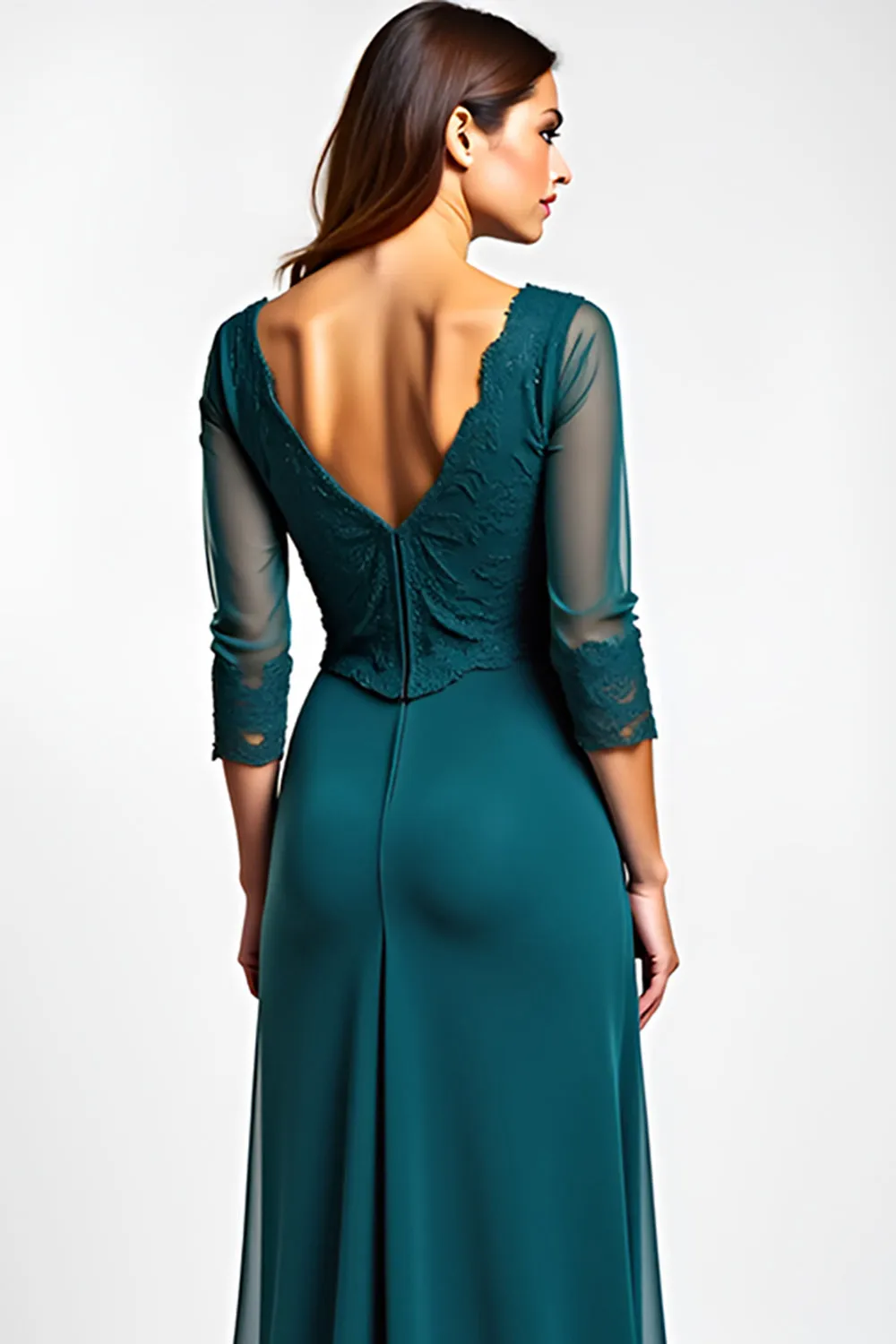 Peacock A Line V-Neck Chiffon Lace Mother of the Bride Dress sold by Zapaka product image thumbnail 5