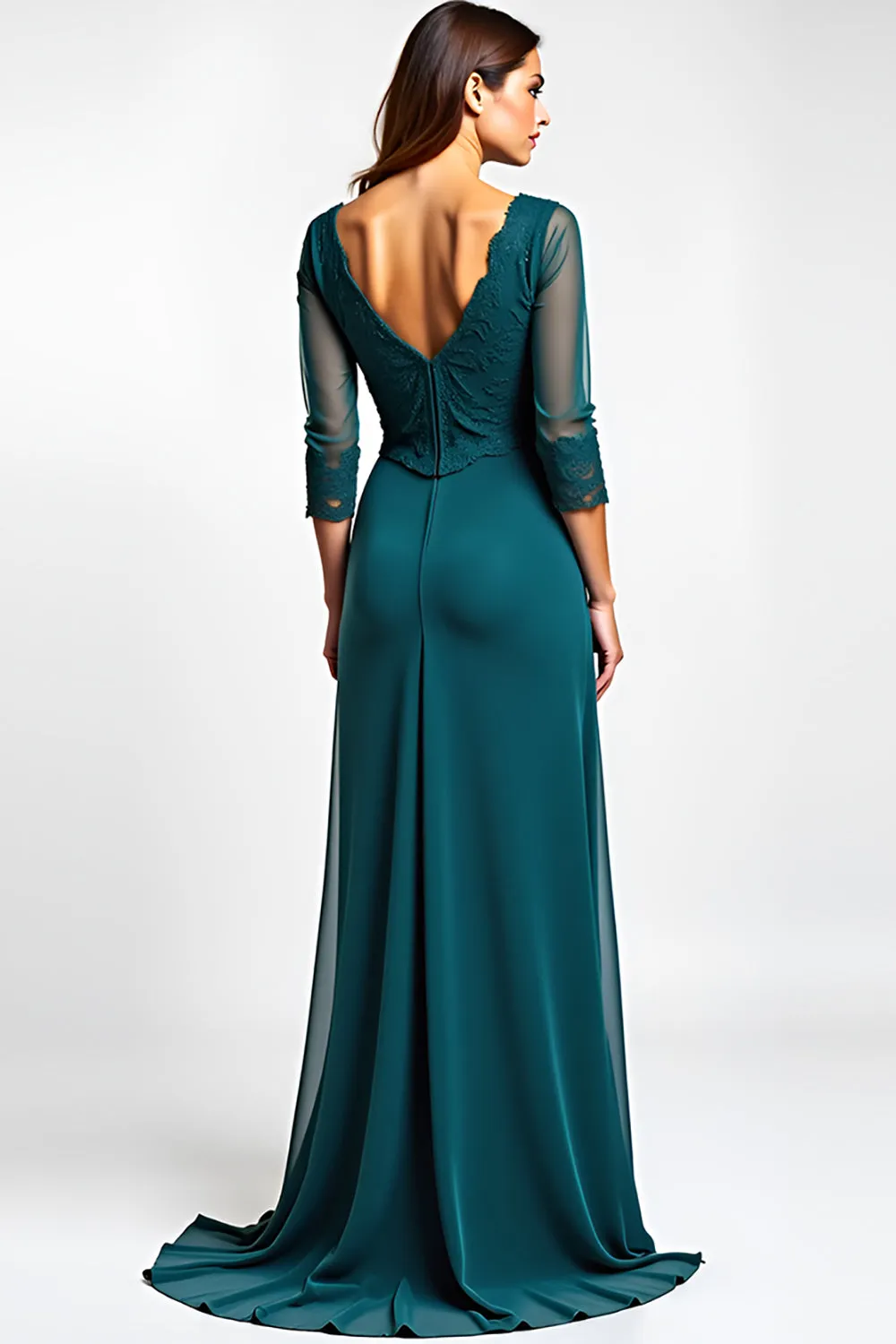 Peacock A Line V-Neck Chiffon Lace Mother of the Bride Dress sold by Zapaka product image thumbnail 2