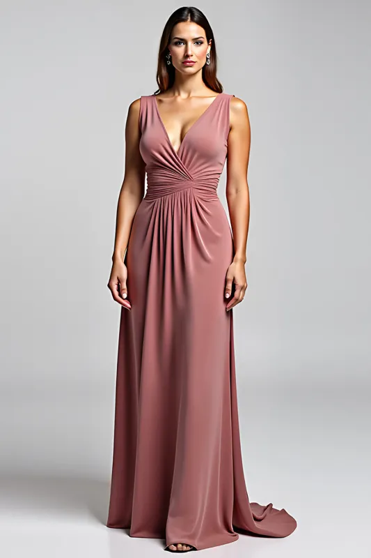 Desert Rose Sheath V-Neck Pleated Mother of the Bride Dress sold by Zapaka