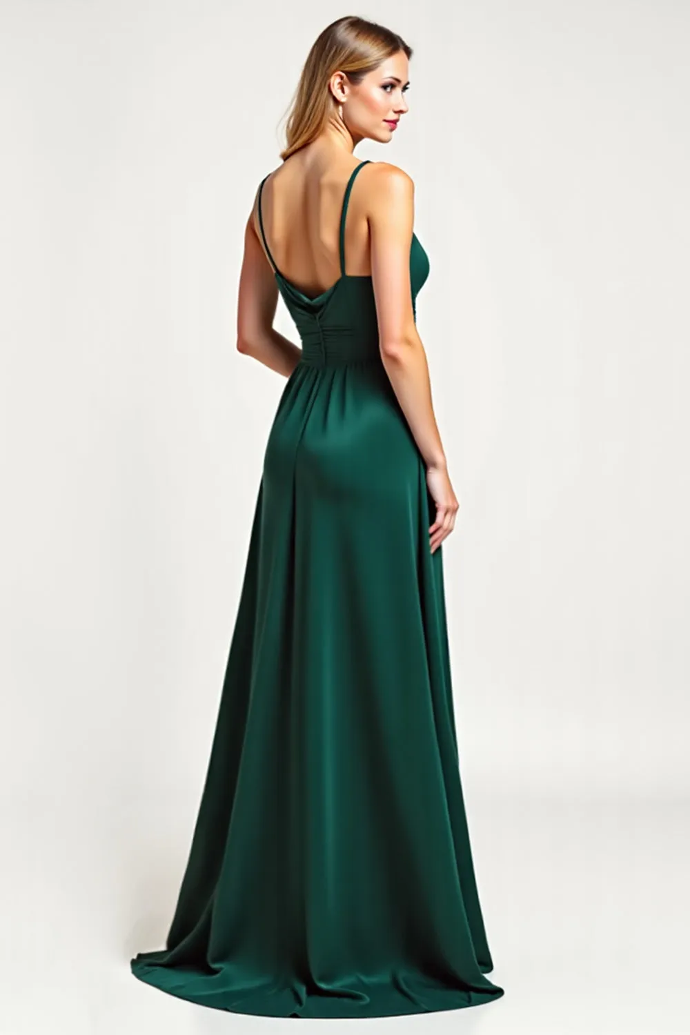 Pine Satin Spaghetti Straps Long Bridesmaid Dress sold by Zapaka product image thumbnail 2