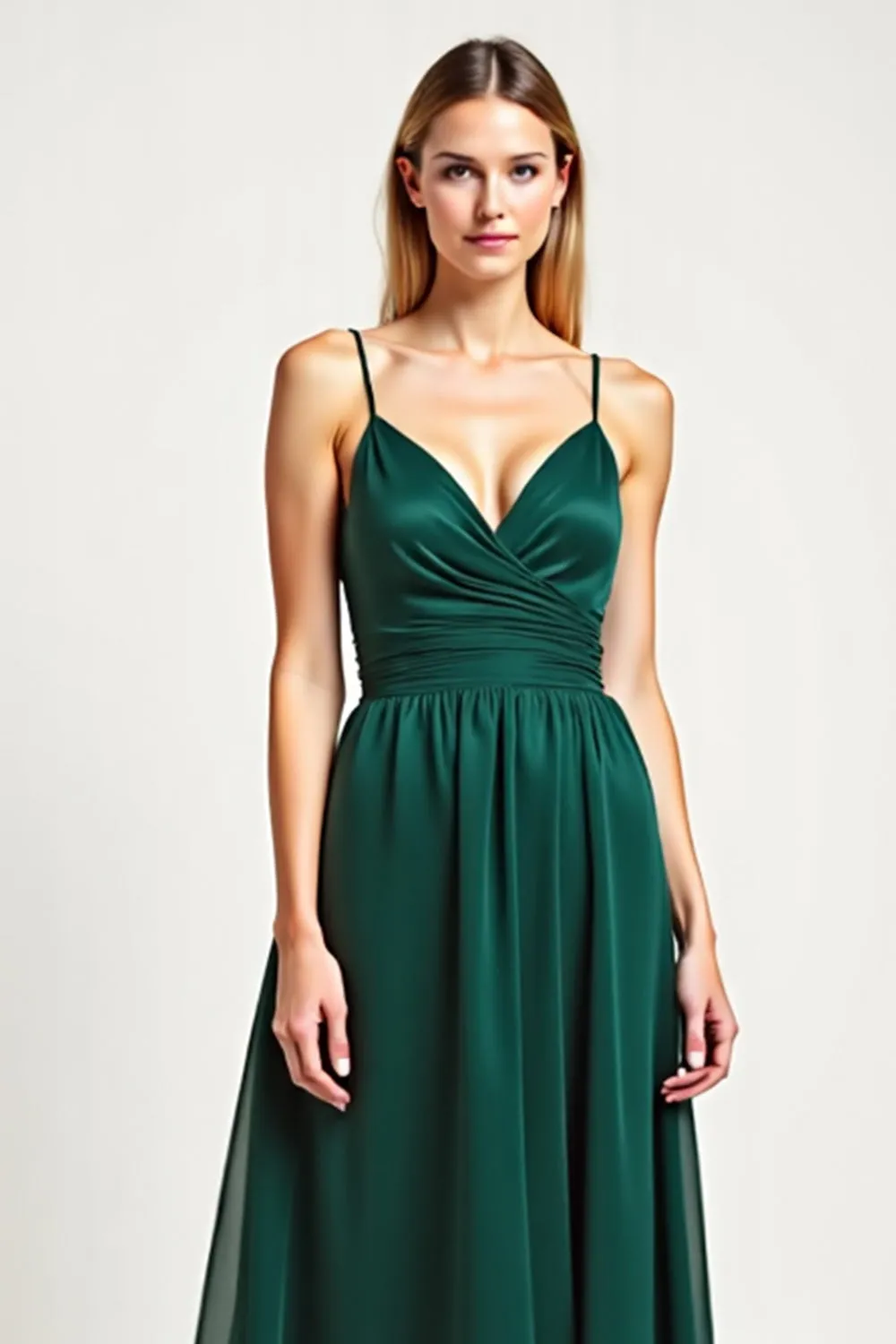 Pine Satin Spaghetti Straps Long Bridesmaid Dress sold by Zapaka product image thumbnail 3