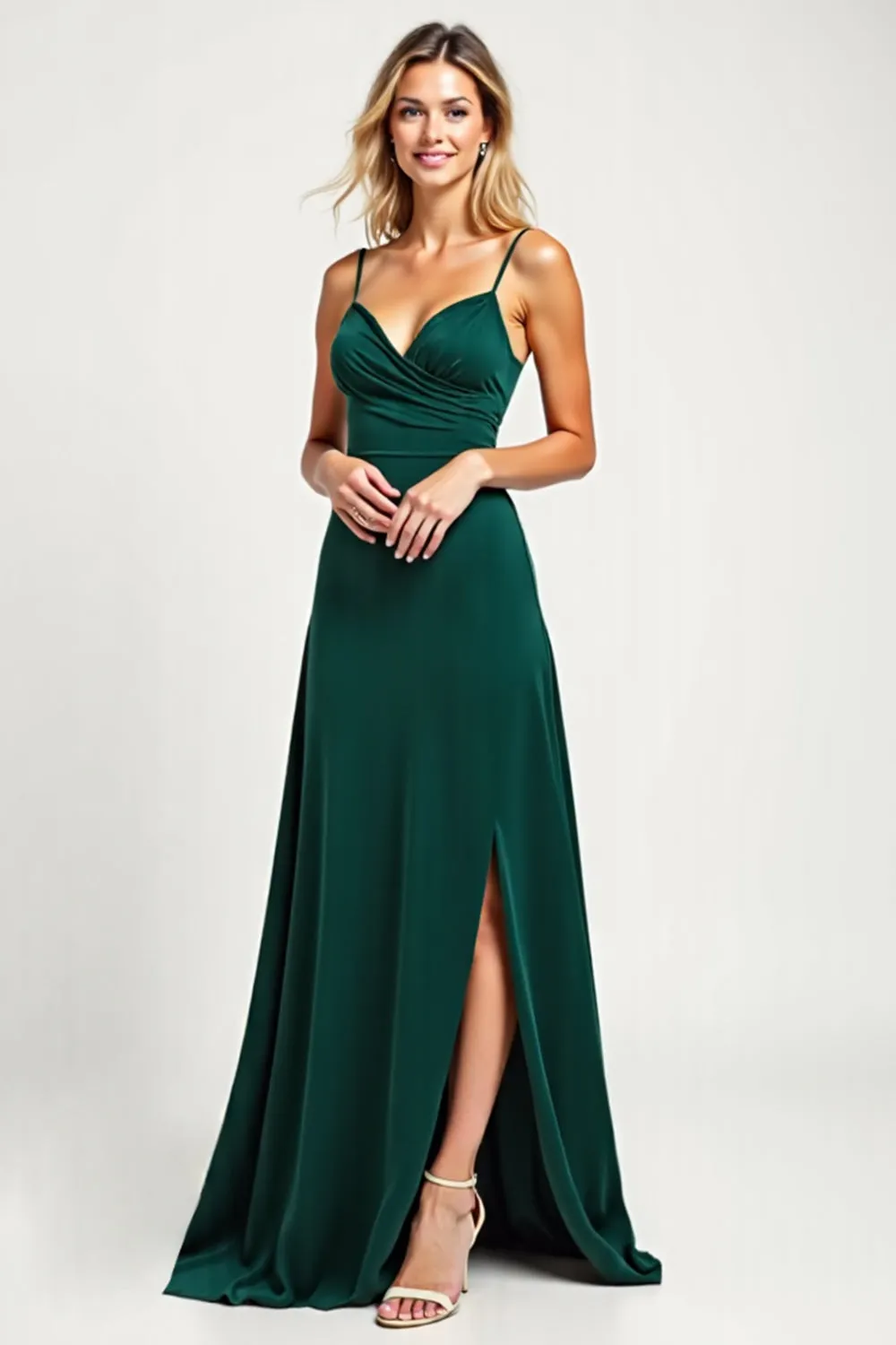 Pine A Line Spaghetti Straps Bridesmaid Dress sold by Zapaka