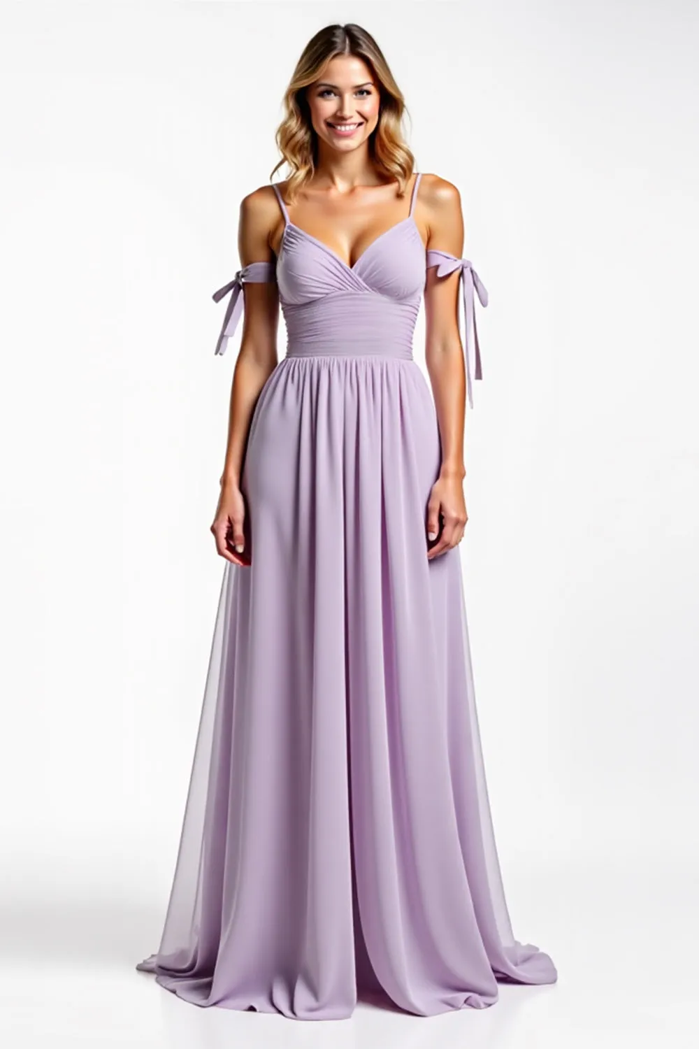 Lilac A Line Chiffon Spaghetti Straps Pleated Bridesmaid Dress sold by Zapaka