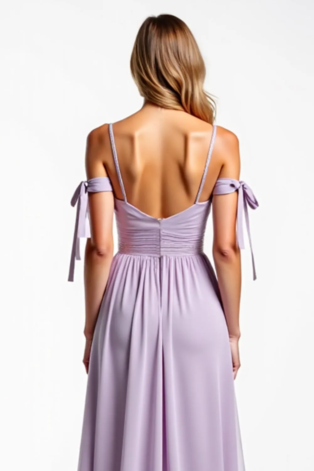 Lilac A Line Chiffon Spaghetti Straps Pleated Bridesmaid Dress sold by Zapaka product image thumbnail 5