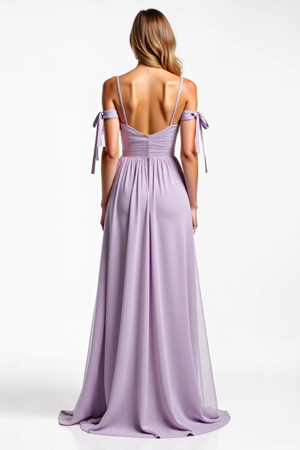Lilac A Line Chiffon Spaghetti Straps Pleated Bridesmaid Dress sold by Zapaka product image thumbnail 2