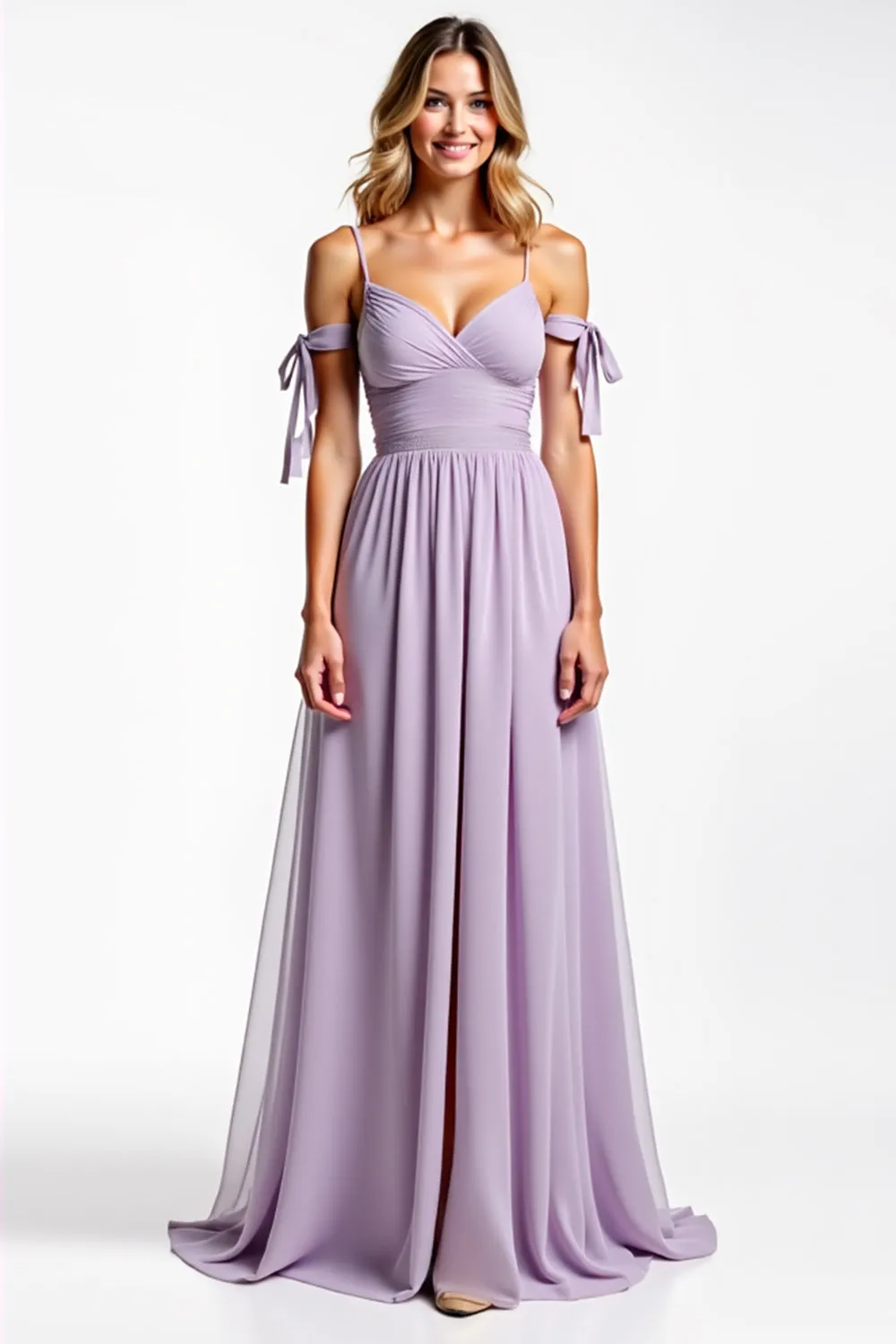Lilac A Line Chiffon Spaghetti Straps Pleated Bridesmaid Dress sold by Zapaka product image thumbnail 3