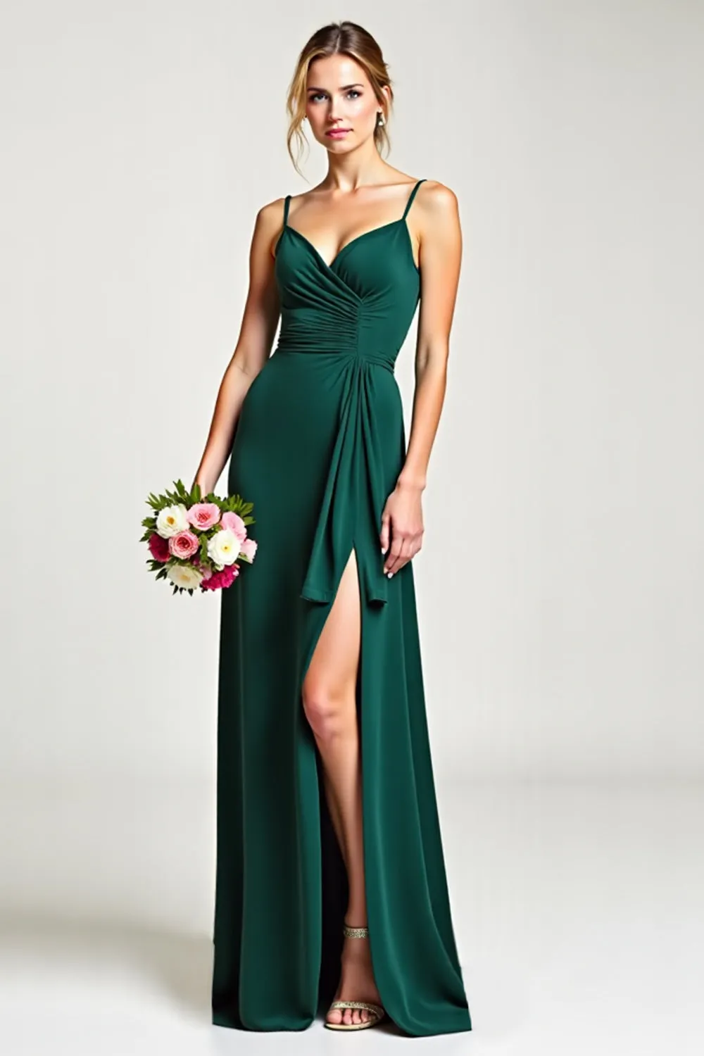 Chiffon Spaghetti Straps Pine Bridesmaid Dress sold by Zapaka product image thumbnail 3