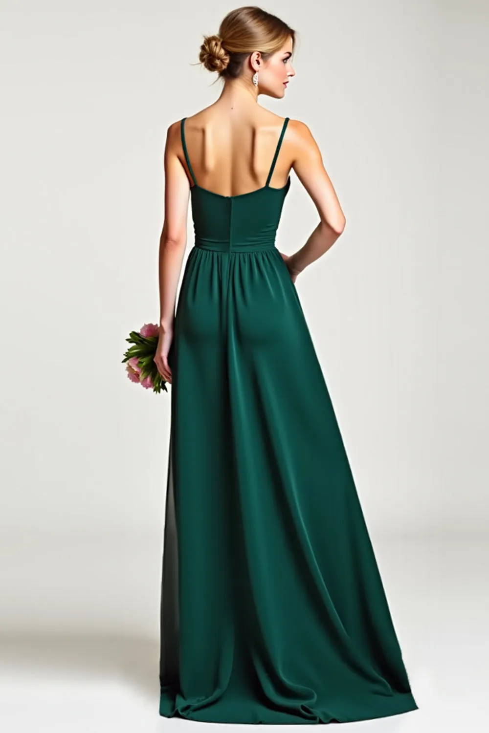 Chiffon Spaghetti Straps Pine Bridesmaid Dress sold by Zapaka product image thumbnail 4
