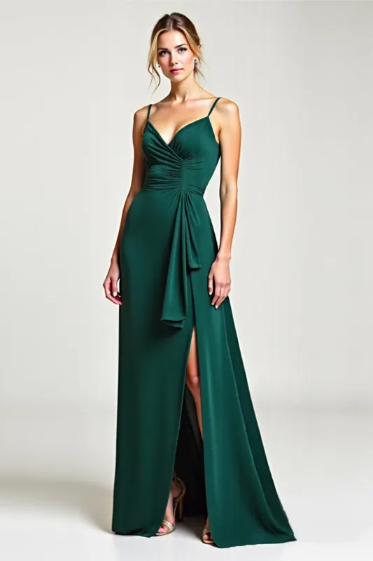 Chiffon Spaghetti Straps Pine Bridesmaid Dress sold by Zapaka