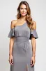 Off The Shoulder Grey Ruffled Sheath Bridesmaid Dress sold by Zapaka