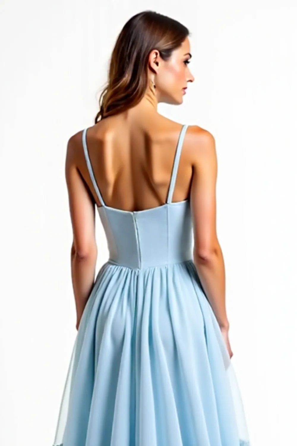 A Line Sky Blue Spaghetti Straps Chiffon Ruched Bridesmaid Dress sold by Zapaka product image thumbnail 4