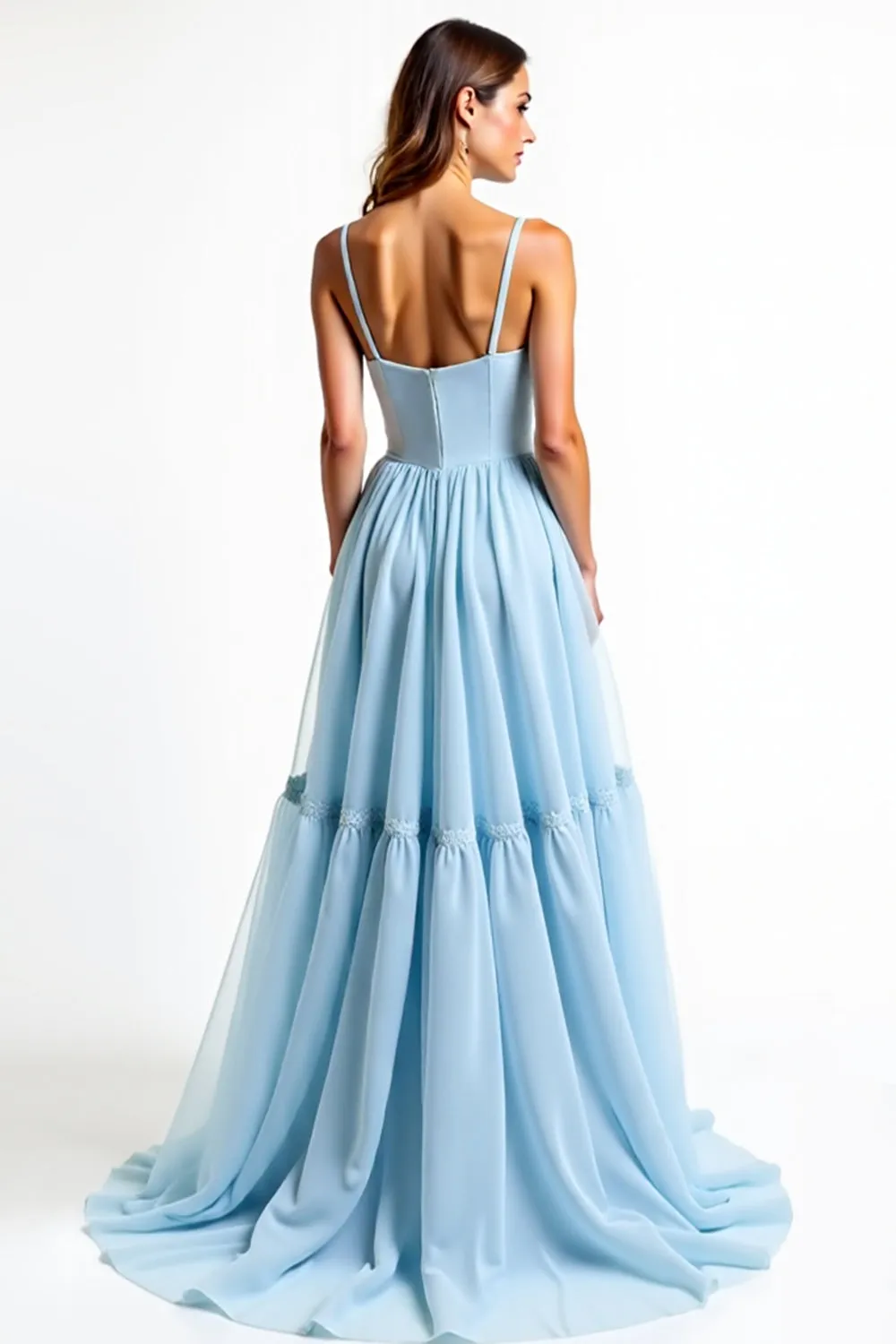 A Line Sky Blue Spaghetti Straps Chiffon Ruched Bridesmaid Dress sold by Zapaka product image thumbnail 2