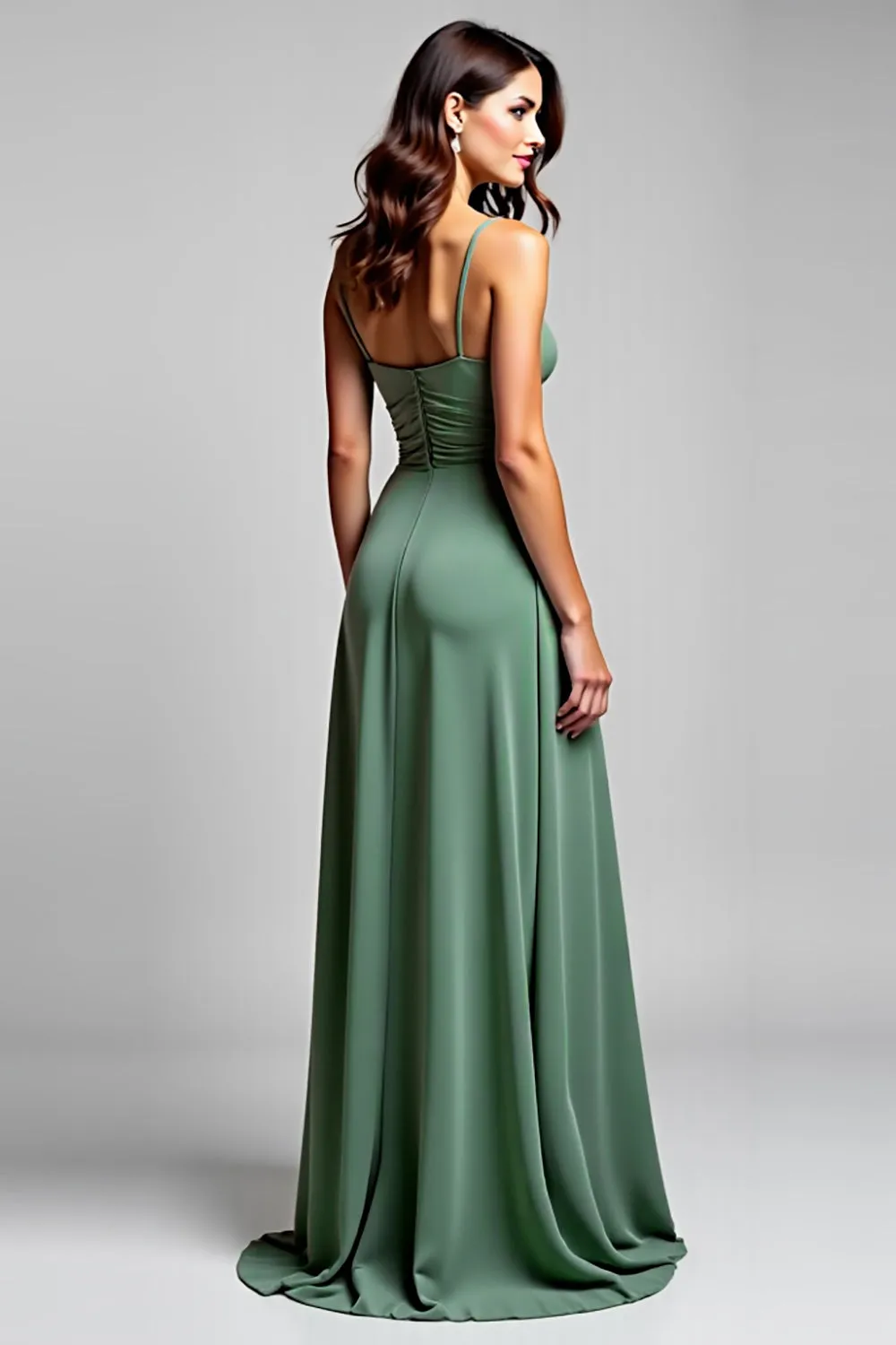 A Line Chiffon Eucalyptus Ruched Spaghetti Straps Bridesmaid Dress sold by Zapaka product image thumbnail 2