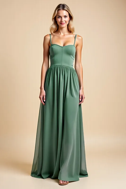 A Line Spaghetti Straps Chiffon Eucalyptus Bridesmaid Dress sold by Zapaka