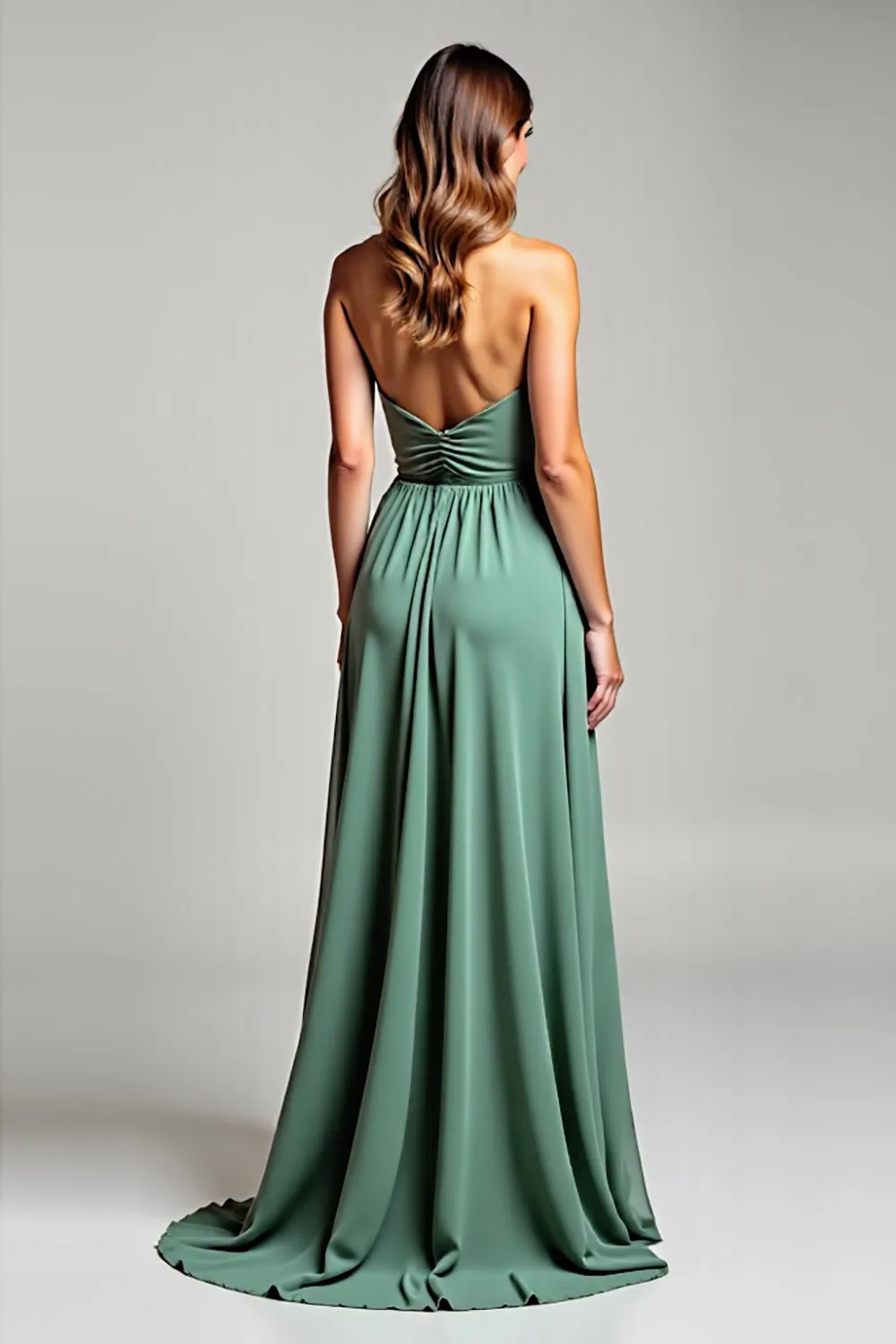 Halter Chiffon A Line Eucalyptus Long Bridesmaid Dress sold by Zapaka product image thumbnail 2