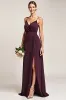 A Line Ruched Purple Bridesmaid Dress with Slit sold by Zapaka