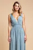Dusty Blue Deep V Neck Chiffon A Line Bridesmaid Dress sold by Zapaka