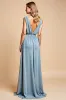 Dusty Blue Deep V Neck Chiffon A Line Bridesmaid Dress sold by Zapaka