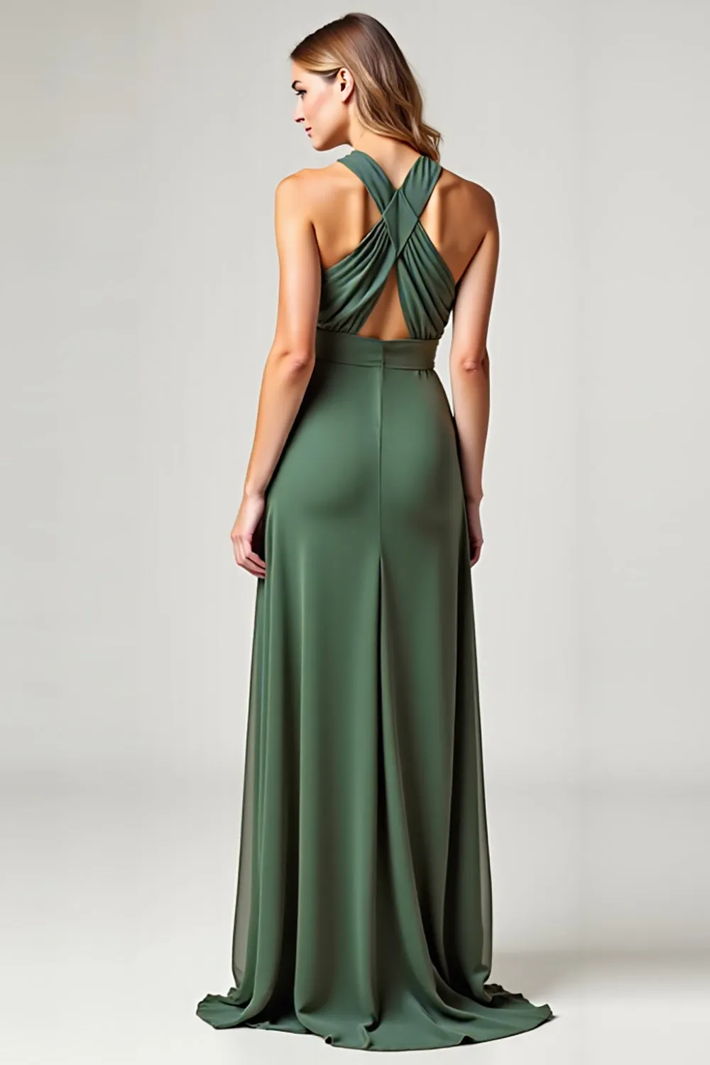Halter A Line Chiffon Eucalyptus Bridesmaid Dress with Slit sold by Zapaka product image thumbnail 2