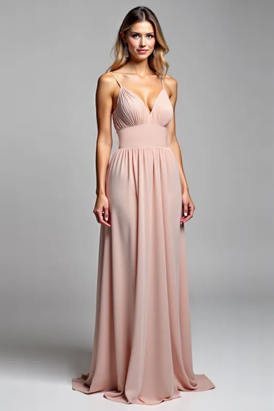 A Line Spaghetti Straps Dusty Rose Long Bridesmaid Dress sold by Zapaka