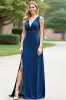 Blue Spaghetti Straps Satin A Line Long Bridesmaid Dress sold by Zapaka